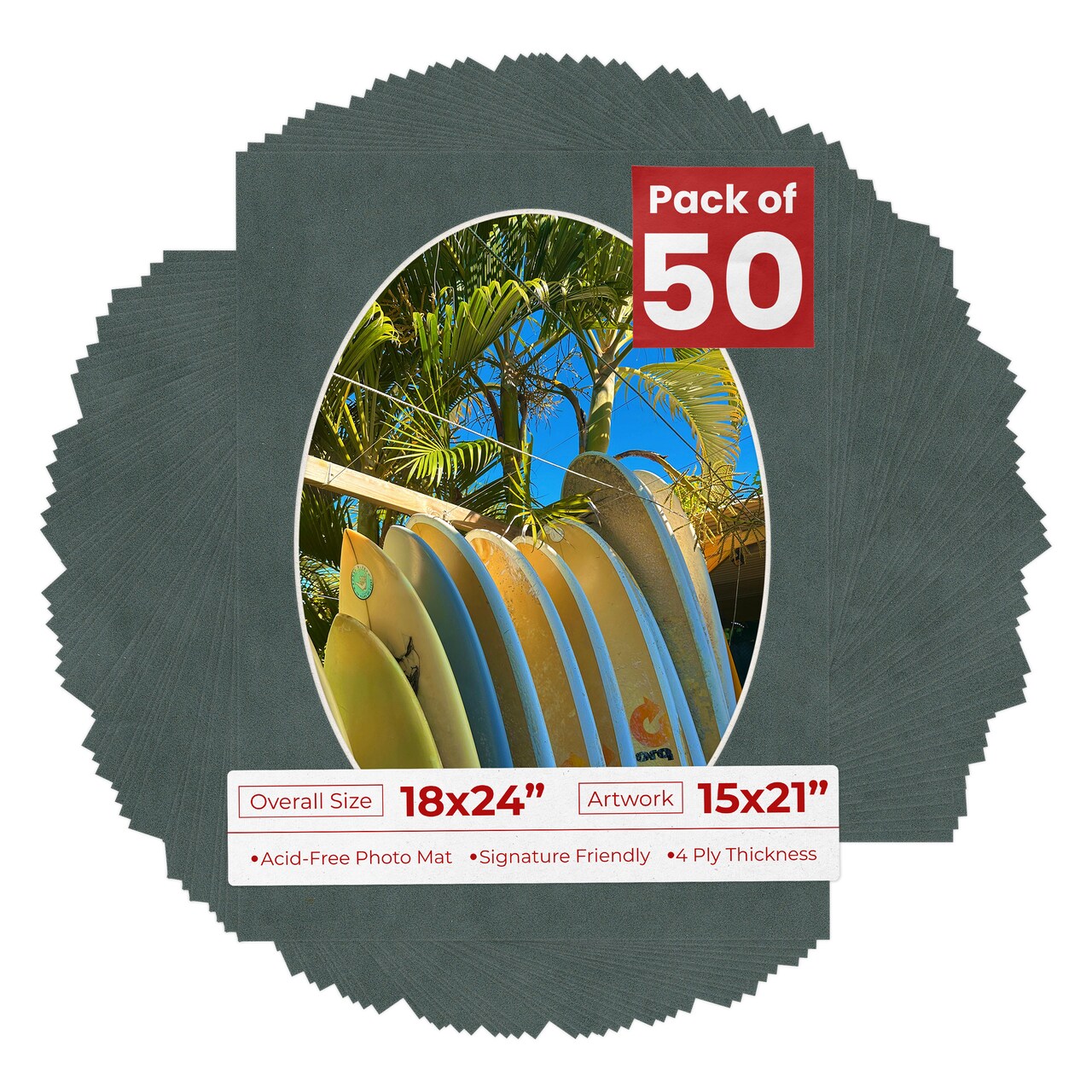 Dark Grey Suede Mat Board for 18x24 Frames - Oval Opening for 15x21 Photos